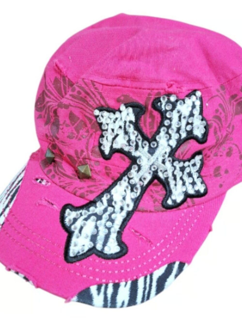 Women's Hot Pink & Zebra Print Rhinestone Cadet Hat